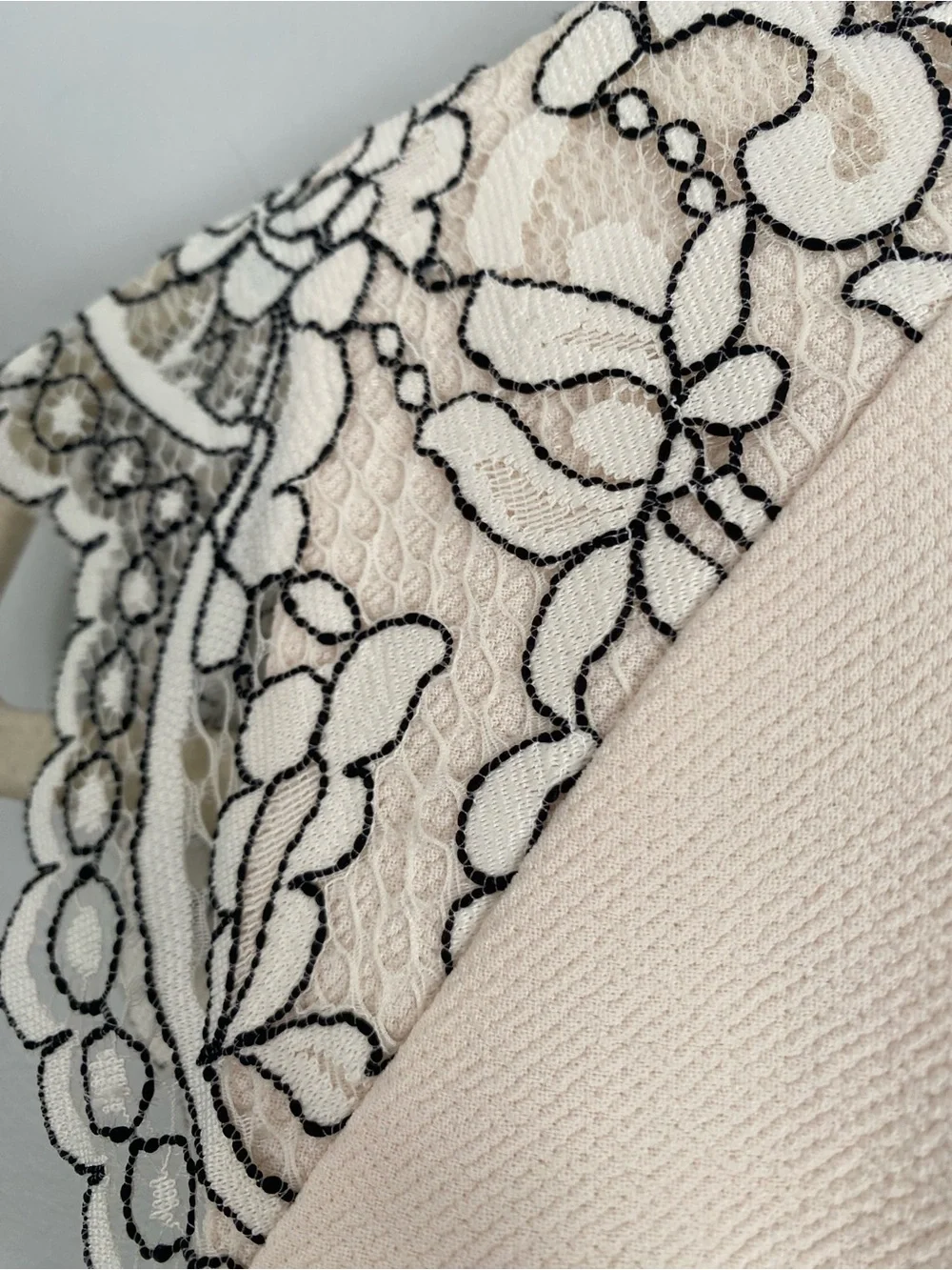 J.Crew Ivory Lace Cap Sleeve Sheath Dress with Black Floral Lace — Size 6
